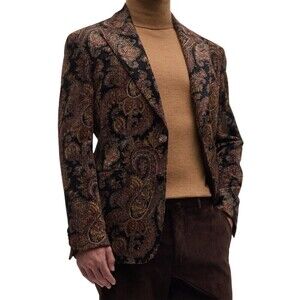 Etro Milano Lapel Blazer Jacket Men's Size 50 Multicolor Paisley Corduroy Italy
